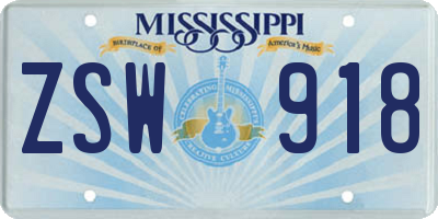 MS license plate ZSW918