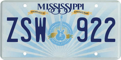 MS license plate ZSW922