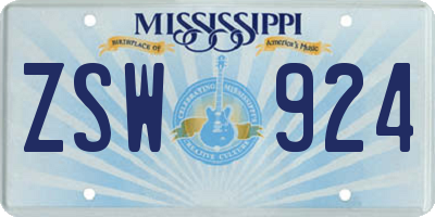 MS license plate ZSW924