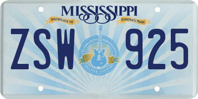 MS license plate ZSW925