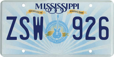 MS license plate ZSW926