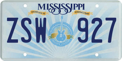 MS license plate ZSW927