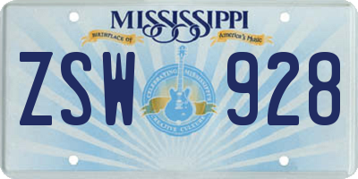 MS license plate ZSW928
