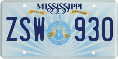 MS license plate ZSW930