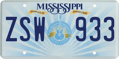 MS license plate ZSW933