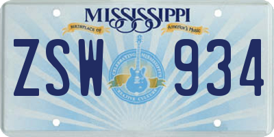 MS license plate ZSW934