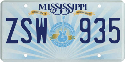 MS license plate ZSW935
