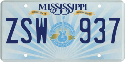 MS license plate ZSW937