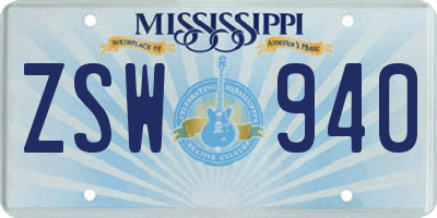 MS license plate ZSW940