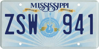 MS license plate ZSW941
