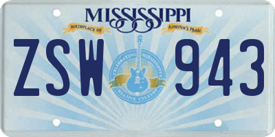 MS license plate ZSW943