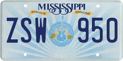 MS license plate ZSW950