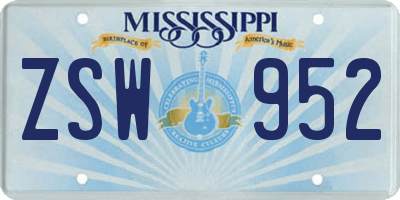 MS license plate ZSW952