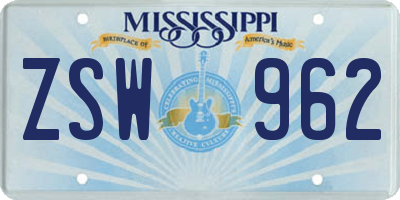 MS license plate ZSW962