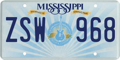 MS license plate ZSW968