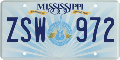 MS license plate ZSW972
