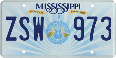 MS license plate ZSW973