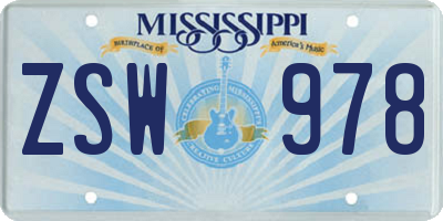 MS license plate ZSW978