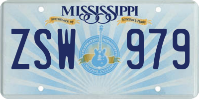 MS license plate ZSW979