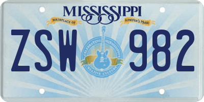 MS license plate ZSW982