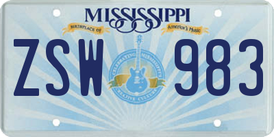 MS license plate ZSW983