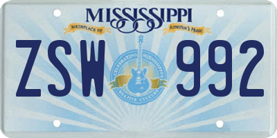 MS license plate ZSW992