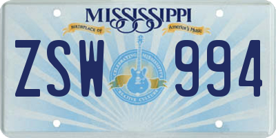 MS license plate ZSW994