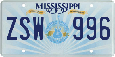 MS license plate ZSW996