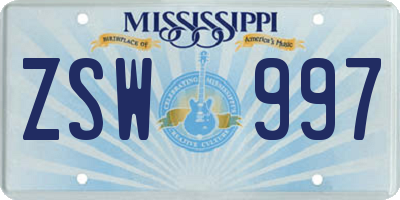 MS license plate ZSW997