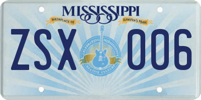 MS license plate ZSX006