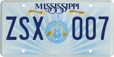 MS license plate ZSX007