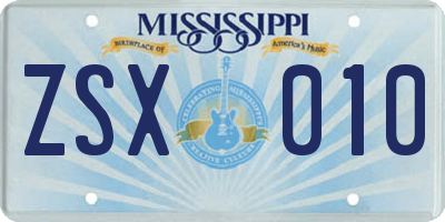 MS license plate ZSX010