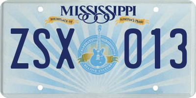 MS license plate ZSX013