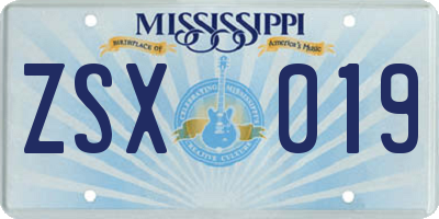 MS license plate ZSX019