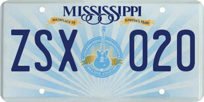 MS license plate ZSX020