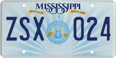 MS license plate ZSX024