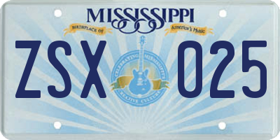 MS license plate ZSX025