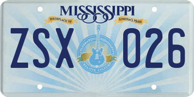 MS license plate ZSX026