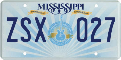 MS license plate ZSX027