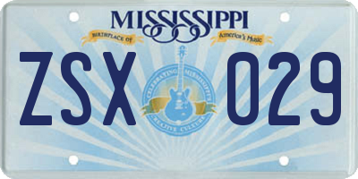 MS license plate ZSX029