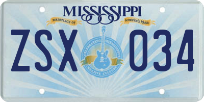 MS license plate ZSX034