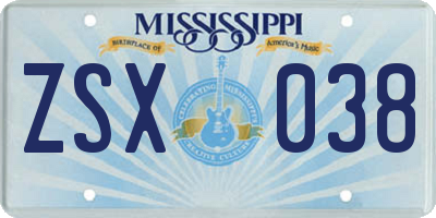 MS license plate ZSX038
