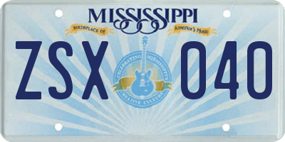 MS license plate ZSX040