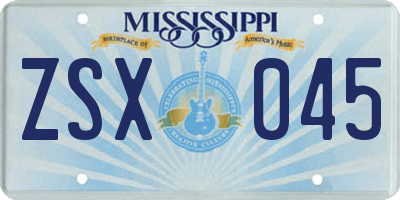 MS license plate ZSX045