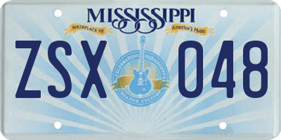 MS license plate ZSX048