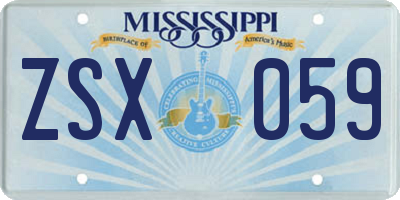 MS license plate ZSX059
