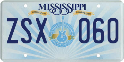 MS license plate ZSX060