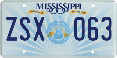 MS license plate ZSX063