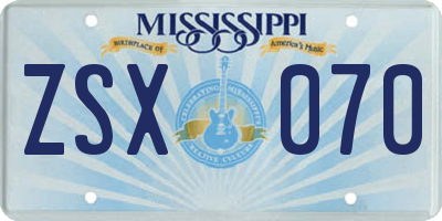 MS license plate ZSX070