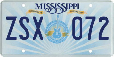 MS license plate ZSX072